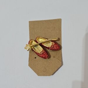 Vintage Ruby Slippers And Magic Wand Pin Brooch.